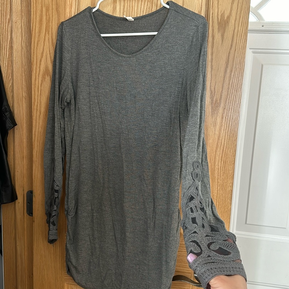 PinkBlush Grey Lace Sleeve Maternity Top